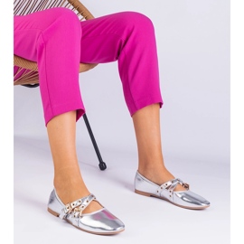 Silver metallic ballerinas made of eco -leather decorated with buckles 1