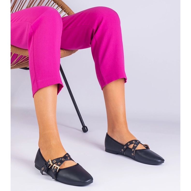 Black ballerinas made of eco -leather decorated with buckles 1