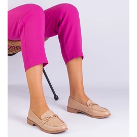 Beige women's loafers with golden decoration and zircons 1