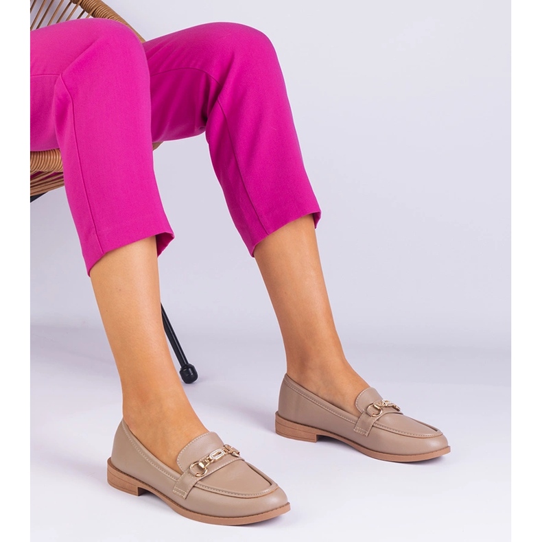 Women's brown loafers with decoration and zircons 1