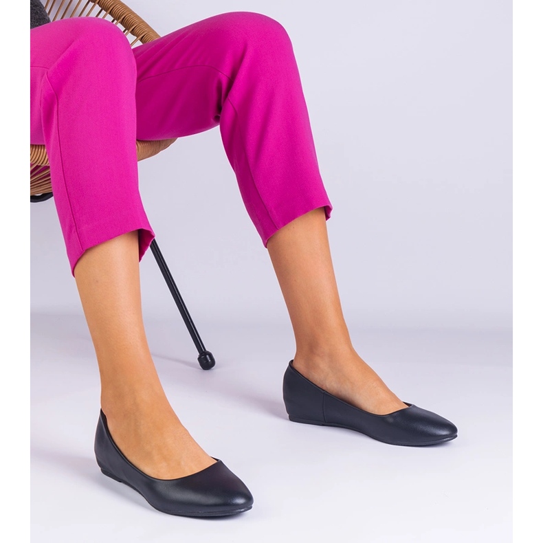 Black ballerinas on a hidden wedge of eco -leather 1 Black ballerinas on a hidden wedge of eco -leather 1