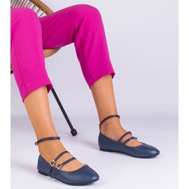 Navy Ballerinas made of eco -leather with buckles blue 1