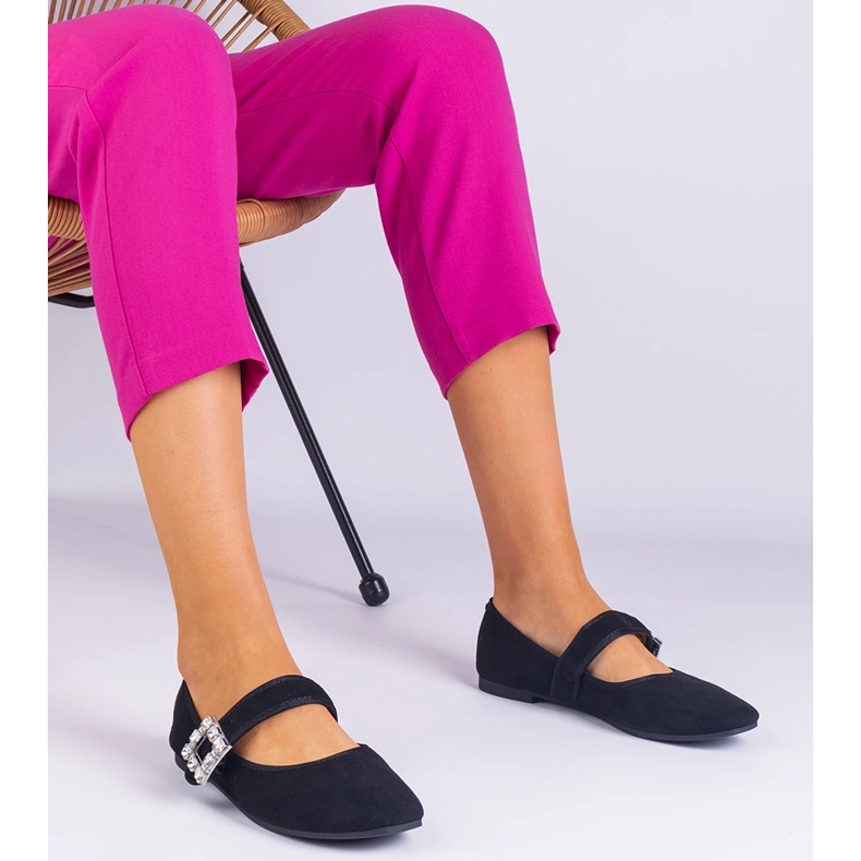 Black ballerinas decorated with a buckle with crystals 1 Black ballerinas decorated with a buckle with crystals 1