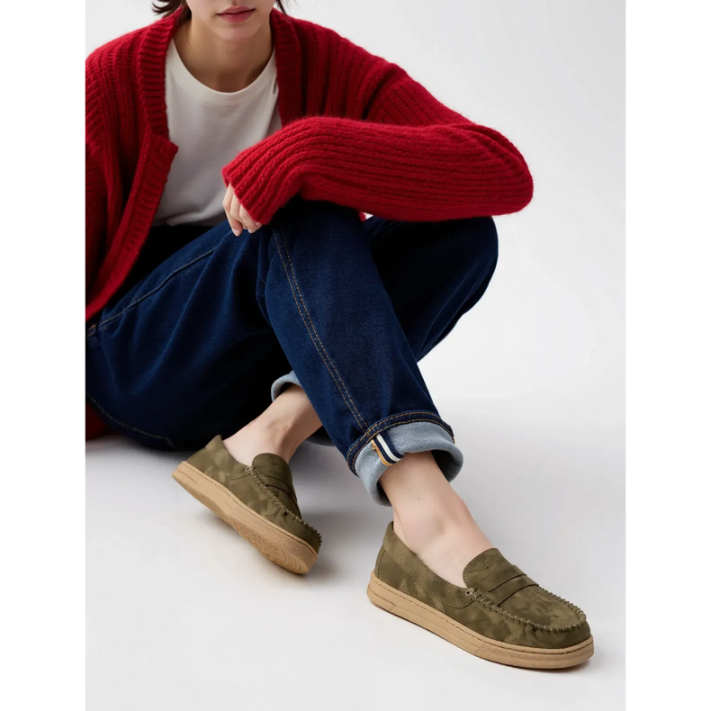 Women's green suede loafers 1