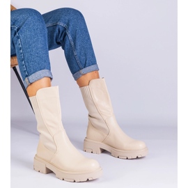 Beige boots with a material insert 1