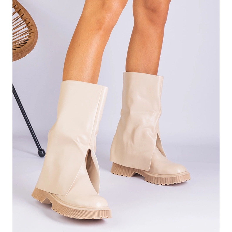 Beige boots with a folded upper 1