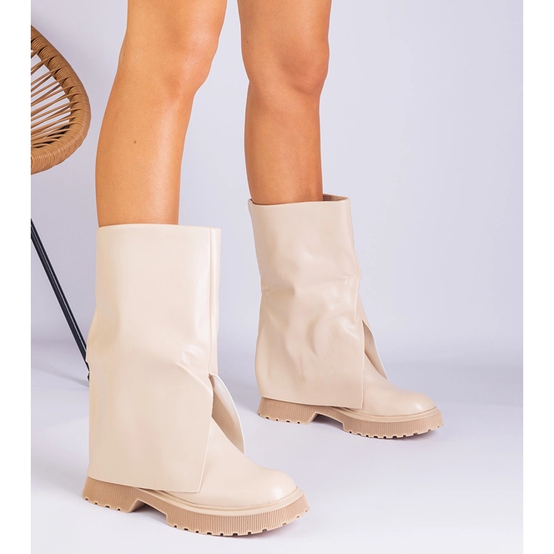 Beige boots with a folded upper 2