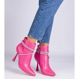 Pink boots on a high heel decorated with zircons 1 Pink boots on a high heel decorated with zircons 1