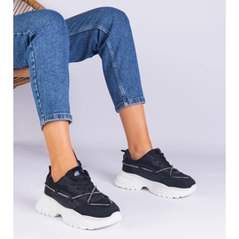 Black women's sneakers decorated with a zircon string 1 Black women's sneakers decorated with a zircon string 1