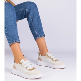 Beige women's sneakers for Velcro decorated with glitter 1