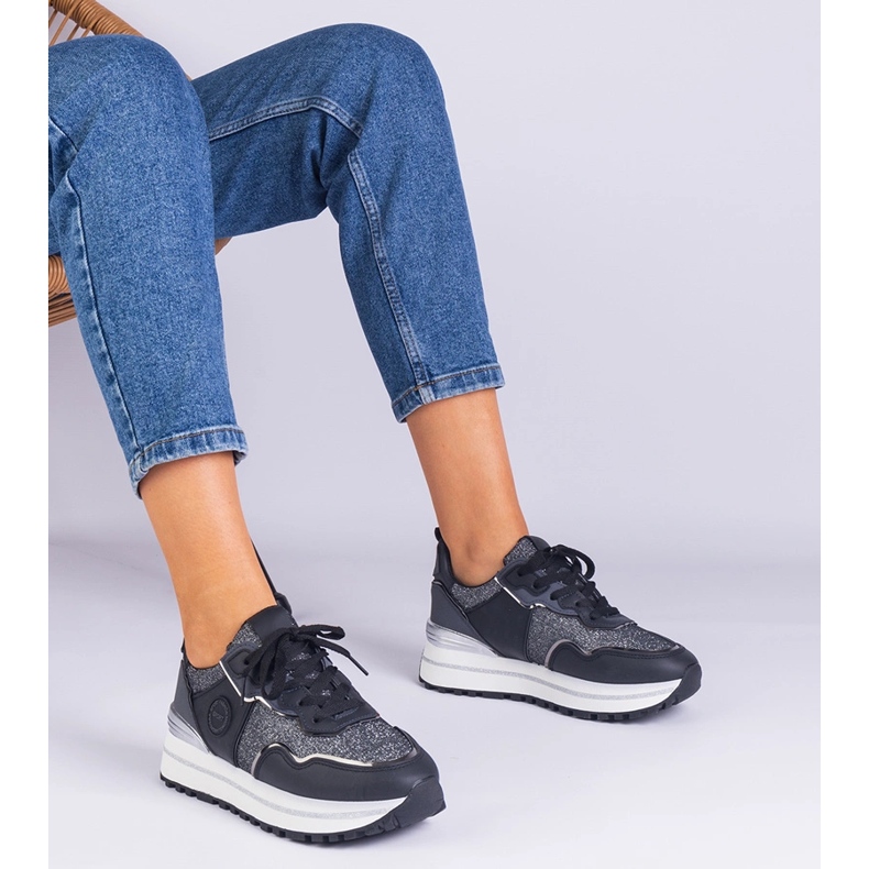 Black women's sneakers decorated with glitter 1