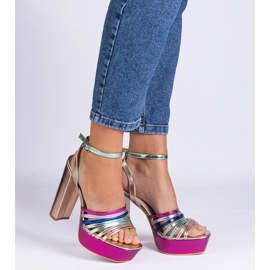 Multicolored massive sandals on the post pink 1
