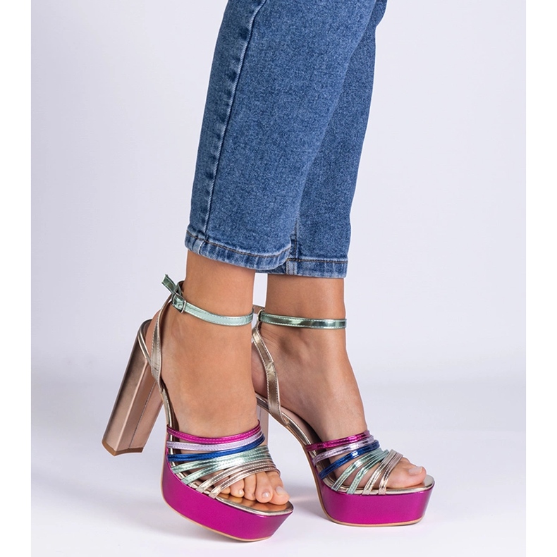 Multicolored massive sandals on the post pink 1