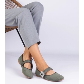 Green ballerinas decorated with a buckle with crystals 1