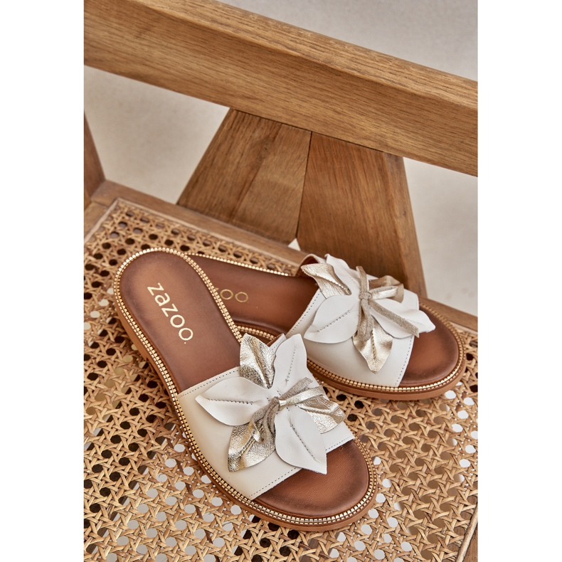 Slippers with decoration Natural leather Zazoo 3667 White 2 Slippers with decoration Natural leather Zazoo 3667 White 2