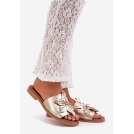 Slippers with decoration Natural leather Zazoo 3667 zlotys golden 1