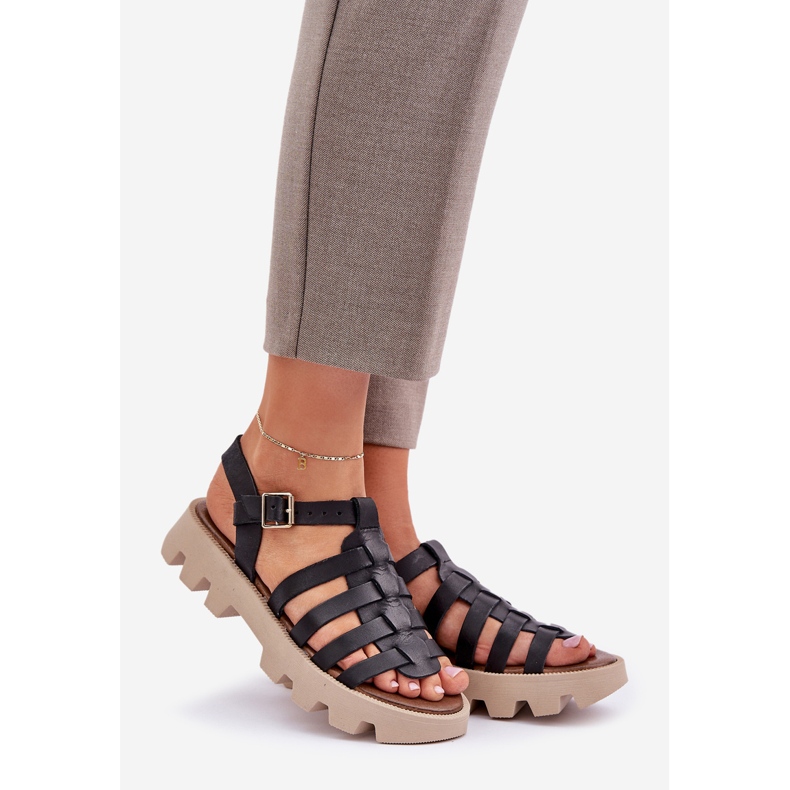 Women's leather sandals Zazoo 3695 black 1