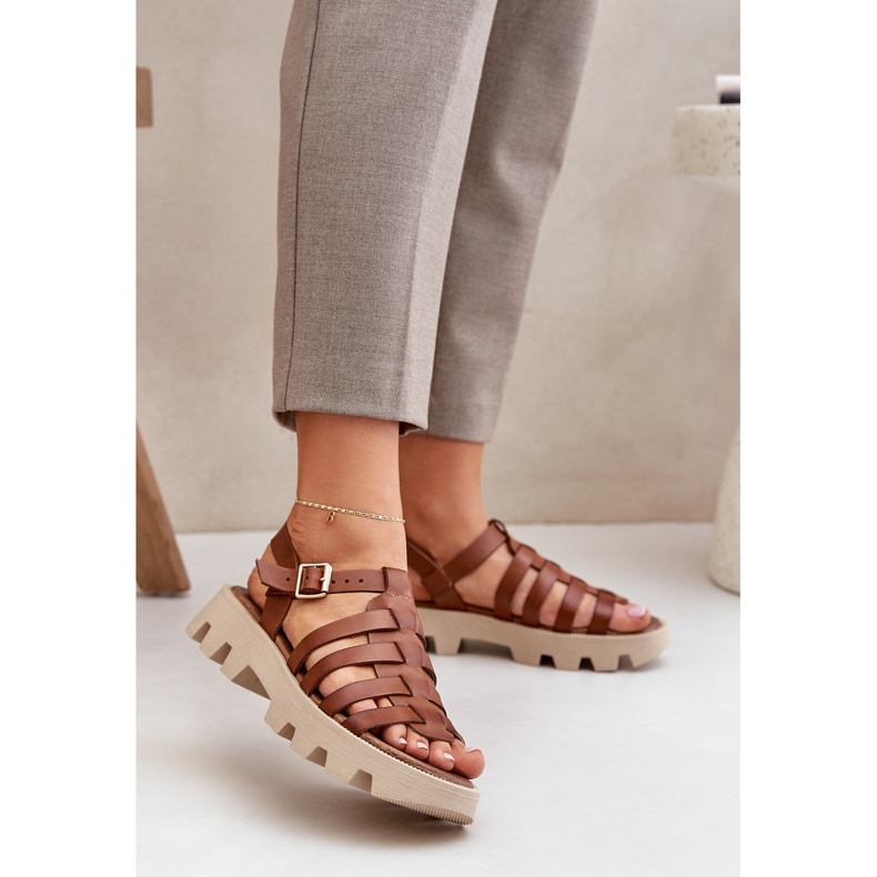 Women's leather sandals Zazoo 3695 Camel brown 2