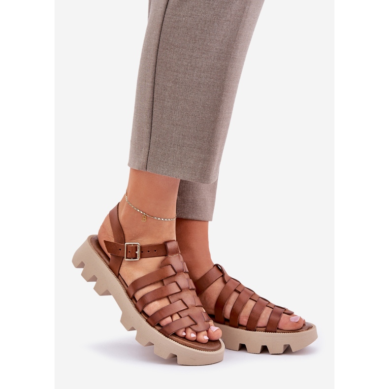 Women's leather sandals Zazoo 3695 Camel brown 1