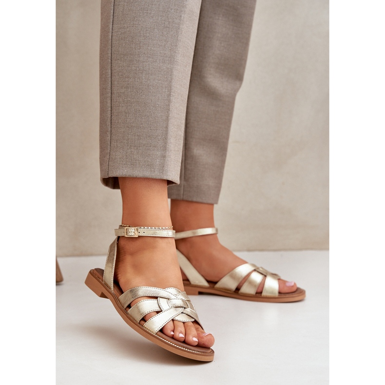 Women's leather sandals with flat heels Zazoo 3688 zlotys golden 2