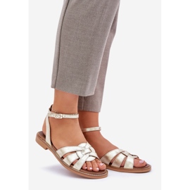 Women's leather sandals with flat heels Zazoo 3688 zlotys golden 1