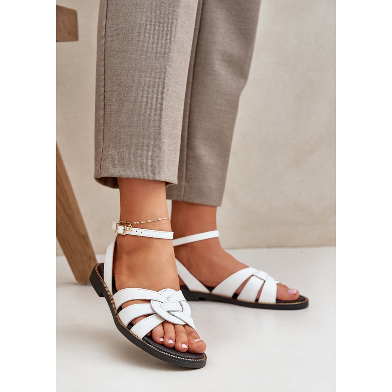 Women's leather sandals with flat heels Zazoo 3688 white 2 Women's leather sandals with flat heels Zazoo 3688 white 2