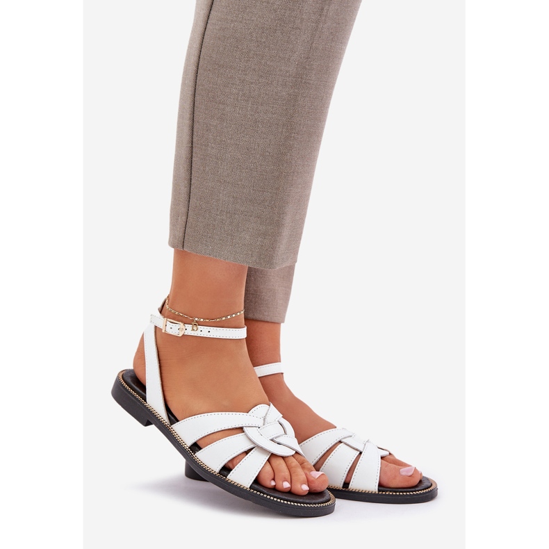 Women's leather sandals with flat heels Zazoo 3688 white 1 Women's leather sandals with flat heels Zazoo 3688 white 1