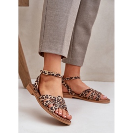 Zazoo Women's leather sandals with flat heels leopard print 3688 brown 2