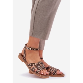 Zazoo Women's leather sandals with flat heels leopard print 3688 brown 1