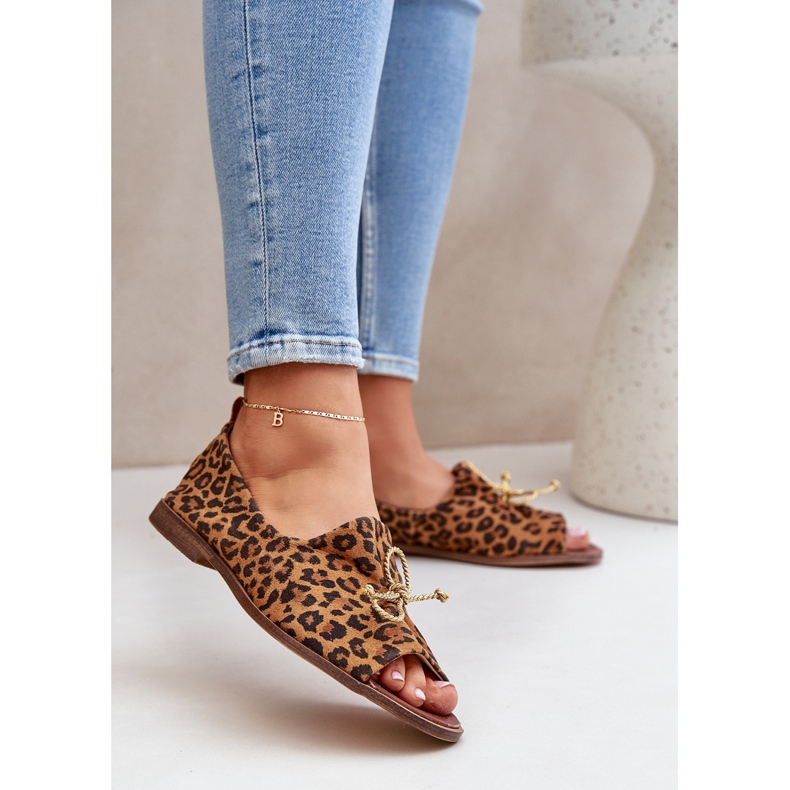 Zazoo 2660 Women's leather ballerinas with brown leopard print 2