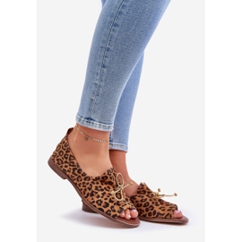 Zazoo 2660 Women's leather ballerinas with brown leopard print 1