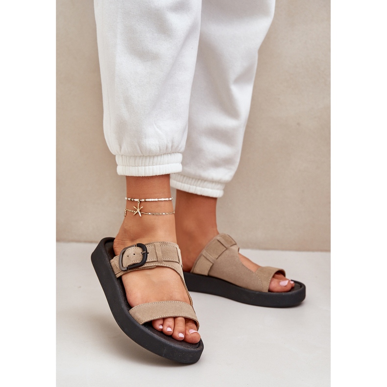 Women's suede flip flops on the Zazoo 3024 beige platform 2