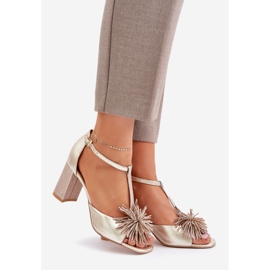 Leather sandals on a high heel with decoration Laura Messi 2758 Gold golden 1 Leather sandals on a high heel with decoration Laura Messi 2758 Gold golden 1