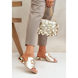 Elegant leather women's low -heels Laura Messi 2874 zlotys golden 2 Elegant leather women's low -heels Laura Messi 2874 zlotys golden 2