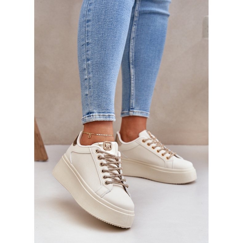 Sneakers on a platform with decorative strings beige 2