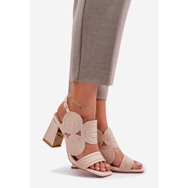 Decorated sandals on the post beige 1