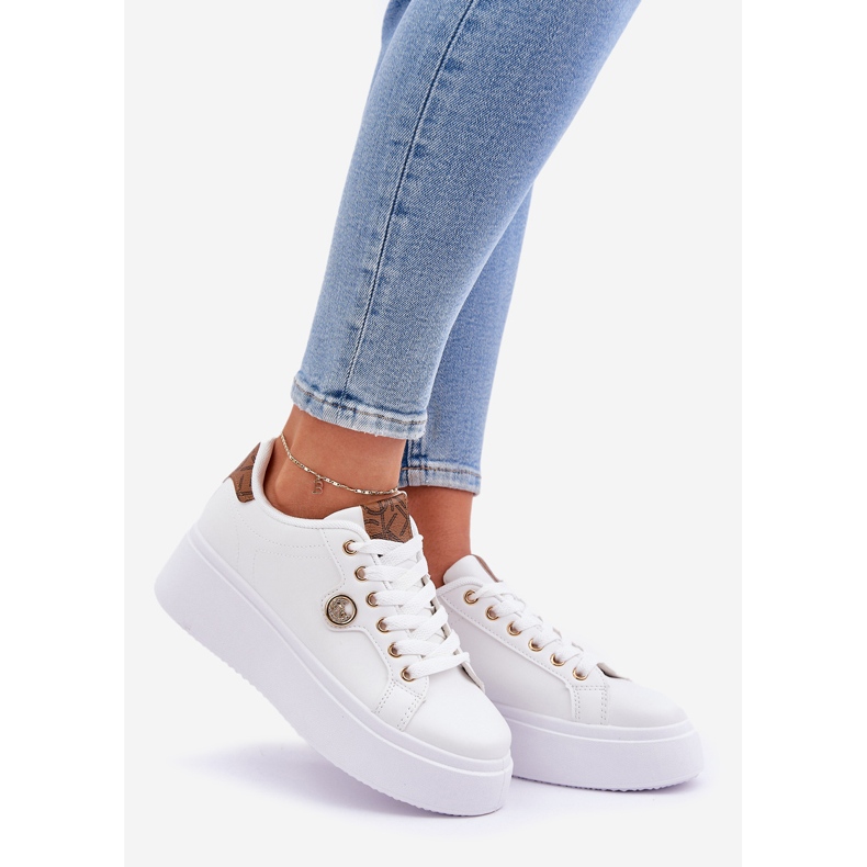 Eco leather sneakers on a platform with a golden detail white-brown 1