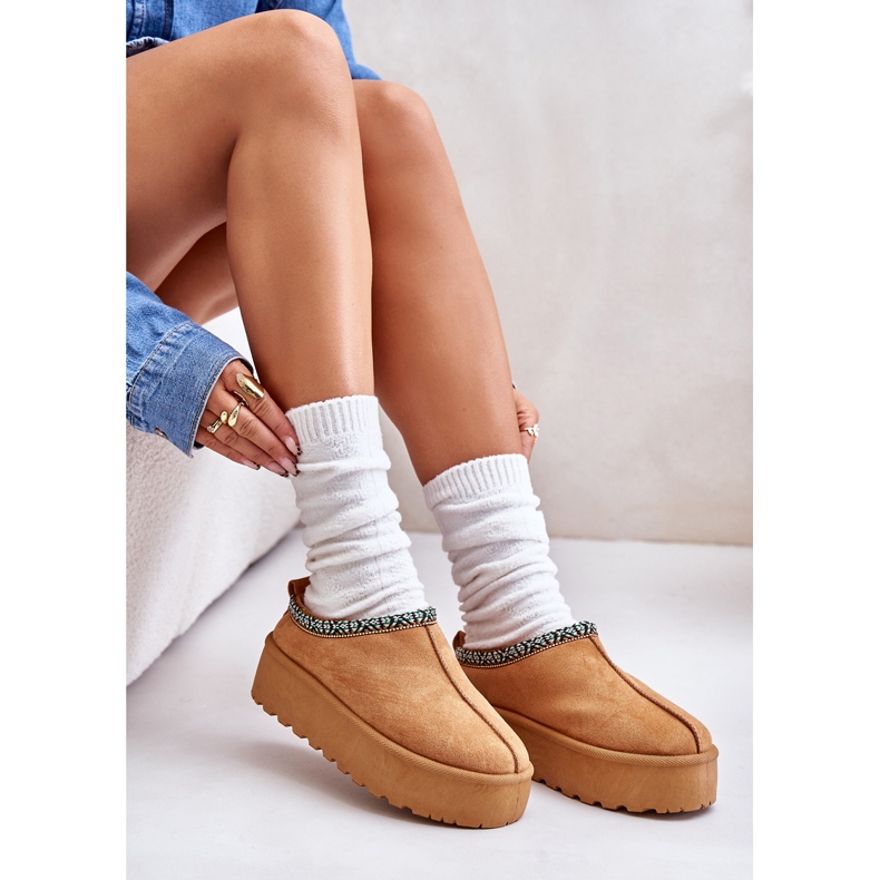 Women's slippers on the platform with Camel embroidery beige 5