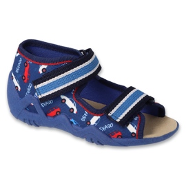 Befado children's sandals leather insert 350p038 navy blue with cars 1 Befado children's sandals leather insert 350p038 navy blue with cars 1