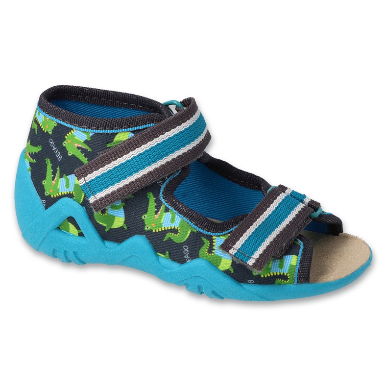Befado children's slippers with leather insert 350P037 navy blue with green dragons 1 Befado children's slippers with leather insert 350P037 navy blue with green dragons 1