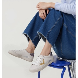 Women's glitter sneakers Gold inserts white 1