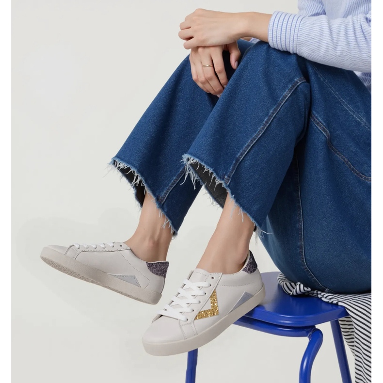 Women's glitter sneakers Gold inserts white 1