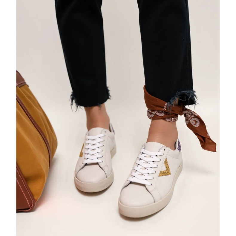 Women's glitter sneakers Gold inserts white 2