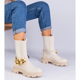 Beige ankle boots decorated with a massive chain 1 Beige ankle boots decorated with a massive chain 1