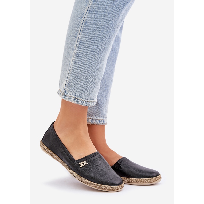 Elegant leather espadrilles Women's Zazoo 10177 Black 1