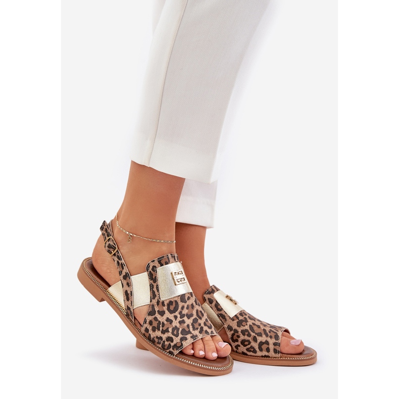 Zazoo 40385 Women's leather sandals with leopard print brown 1 Zazoo 40385 Women's leather sandals with leopard print brown 1