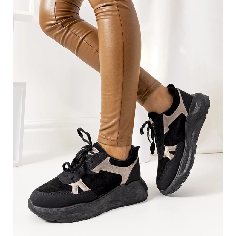 D/GMR Black sneakers with golden Davis accents 1