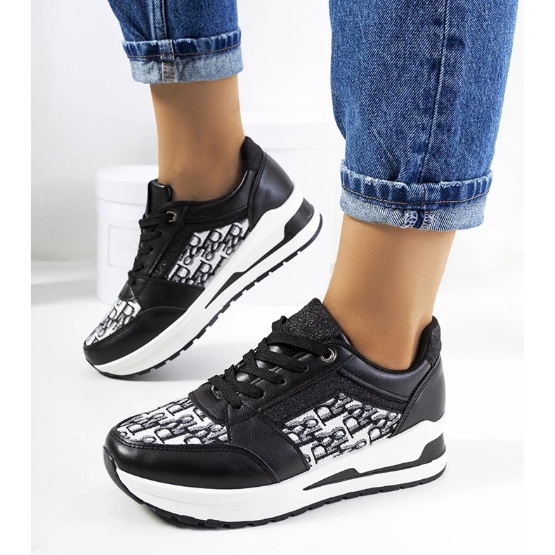 D/GMR Black sports shoes sneakers on a thick sole lace -up aloisia 1