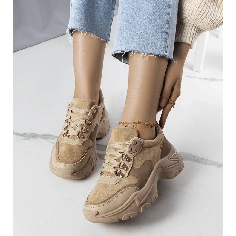 D/GMR Beige mixed fabric sneakers from Jenna 2