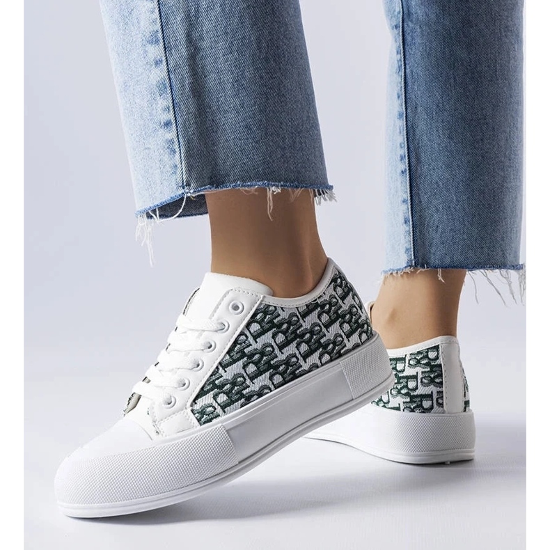 D/GMR Women's white laced sneakers with a fashionable Marquis pattern 1